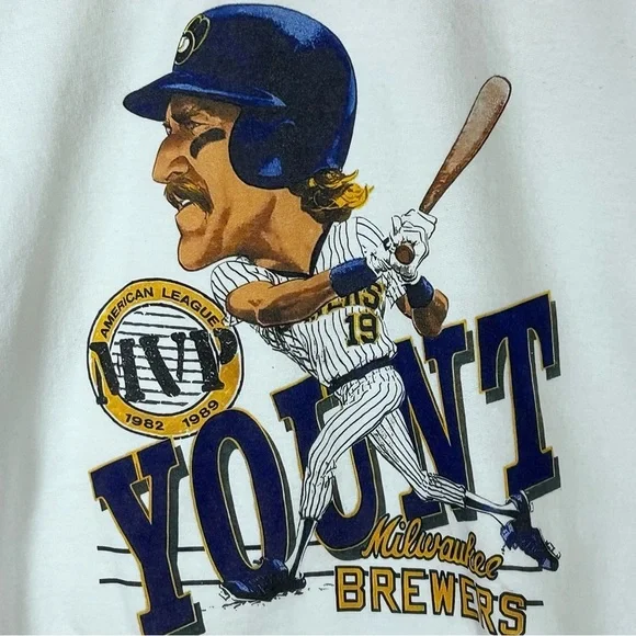 Milwaukee Brewers MVP Robin Yount #19 Men's Sweatshirt Cream Blue Size XL NWOT - Picture 2 of 8